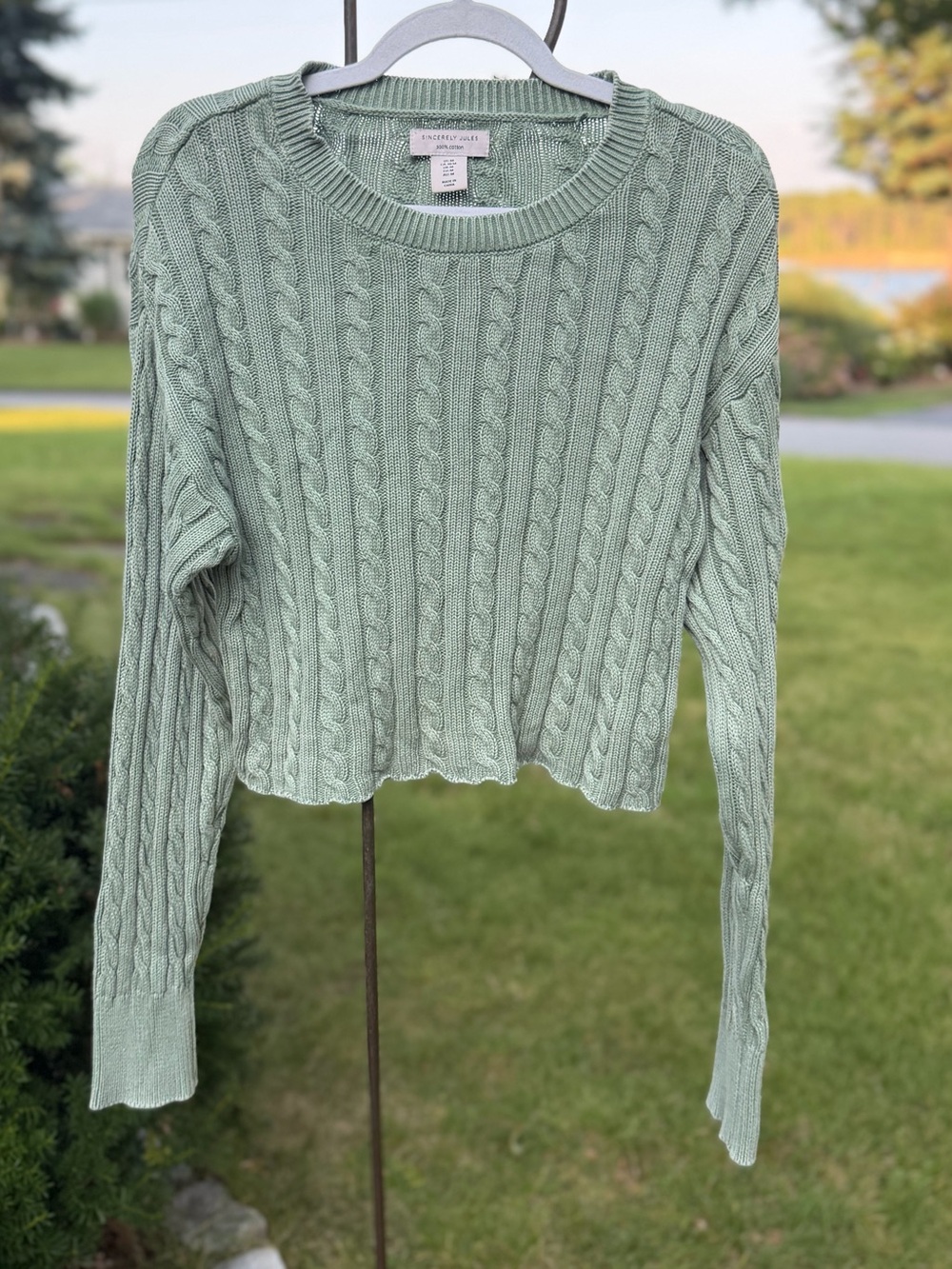 Sincerely Jules Mint Sage Cable Knit Crop Sweater